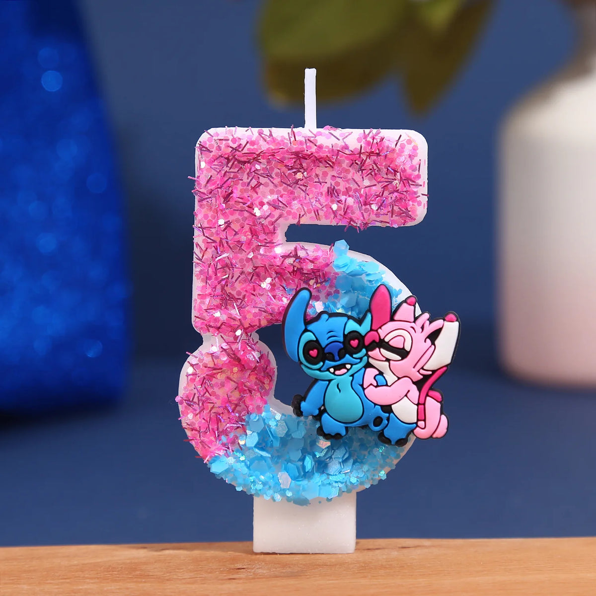 bougies numériques anniversaire glitter personnages animés rose bleu blanc decorative cartoon