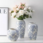 Cache-pot céramique bleu et blanc rétro