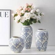 vase decoratif ceramic bleu blanc motif floral elegantintérieur fleurs artificiellesbranches fleurs deco