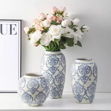 Cache-pot céramique bleu et blanc rétro