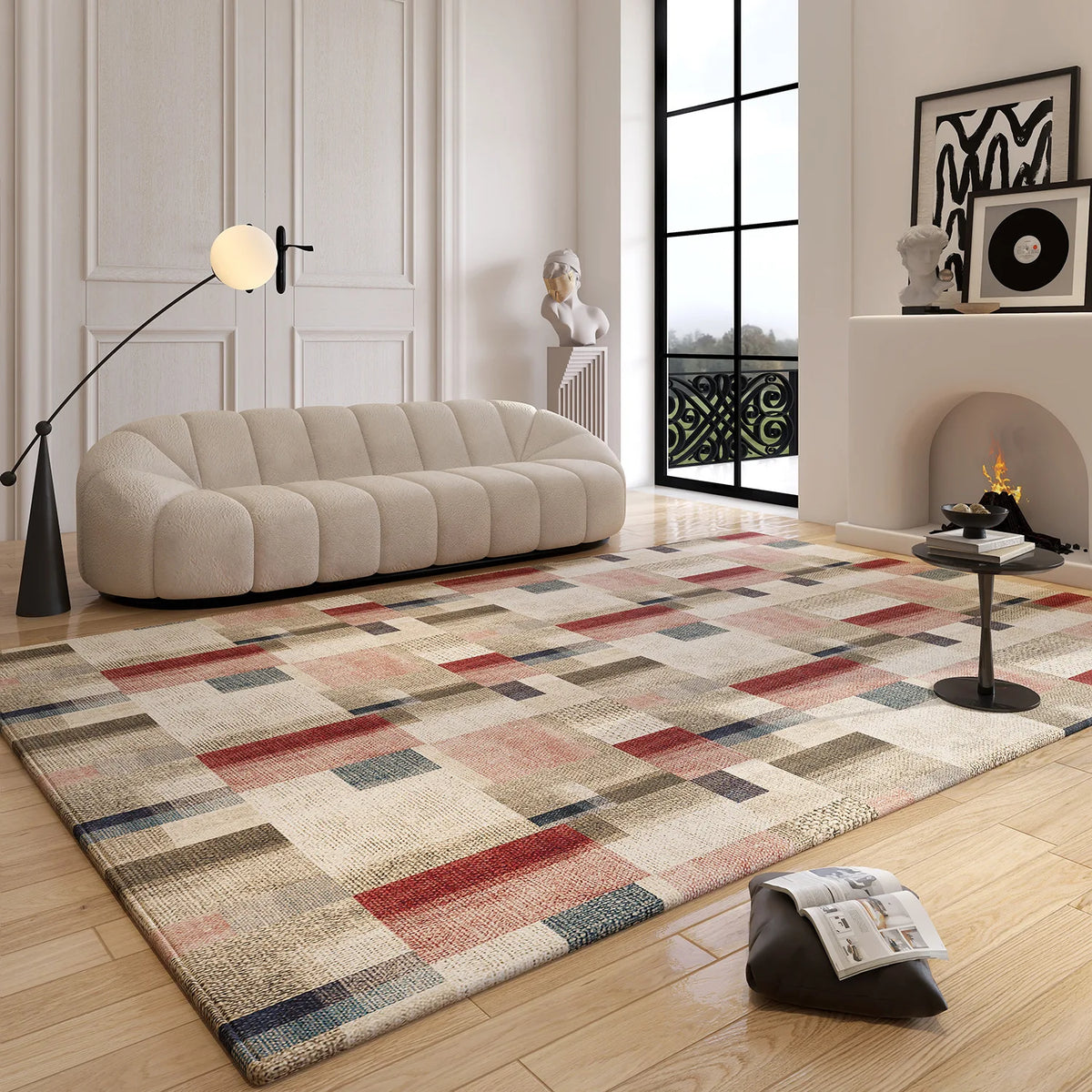 tapis multicolore carreaux géométriques moderne salon chambre extérieur polypropylène polyester lavable main machine