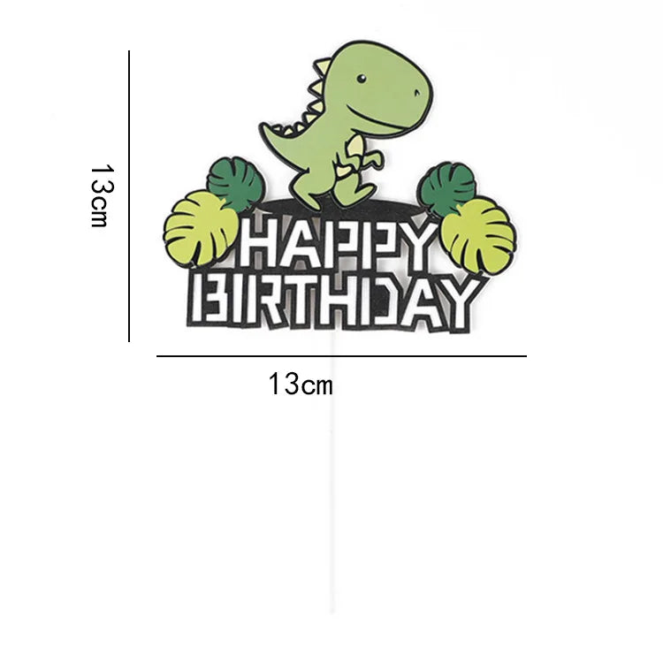 décoration gâteau enfant dinosaure cartoon palmiers ballons happy birthday motifs floraux tringle festif anniversaire