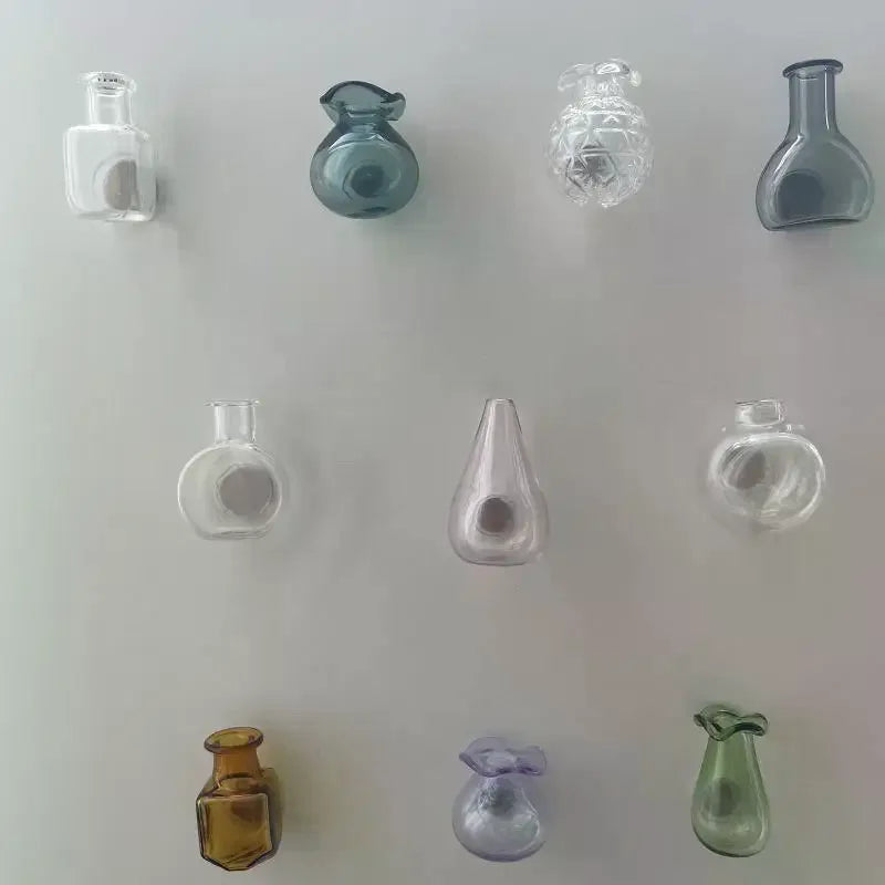 vases magnétiques réfrigérateur transparents bleus verts gris or violets minimalistes modernes