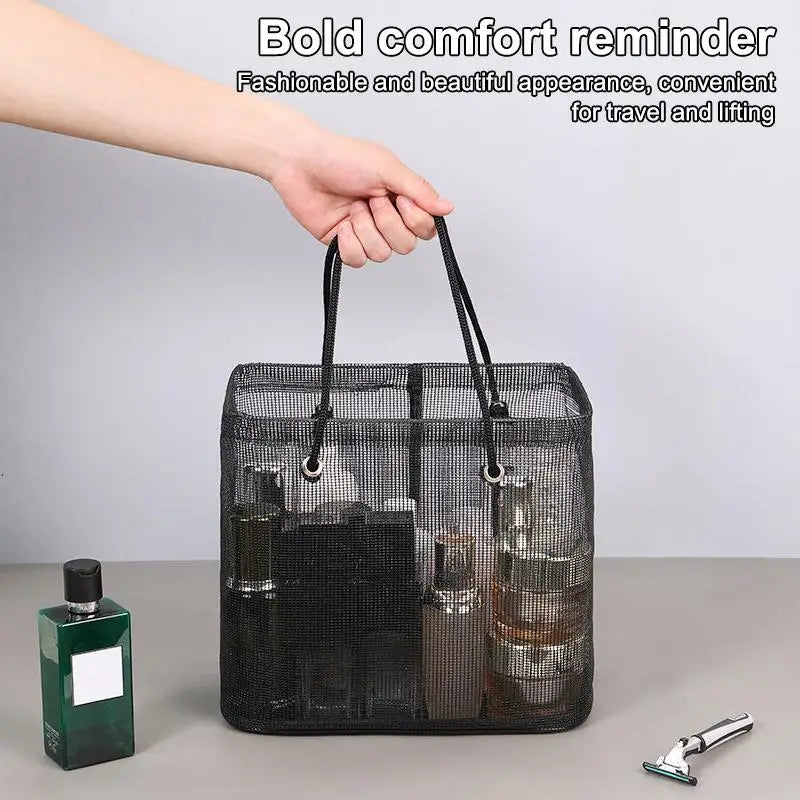 sac rangement portable noir maille moderne poignées conteneur toilette bouteilles flacons voyage gọn bộ