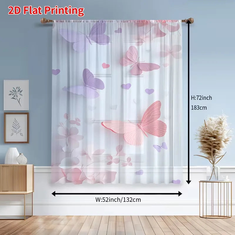 rideau transparent rose violet papillons cœurs moderne fenêtre polyester 132x160cm