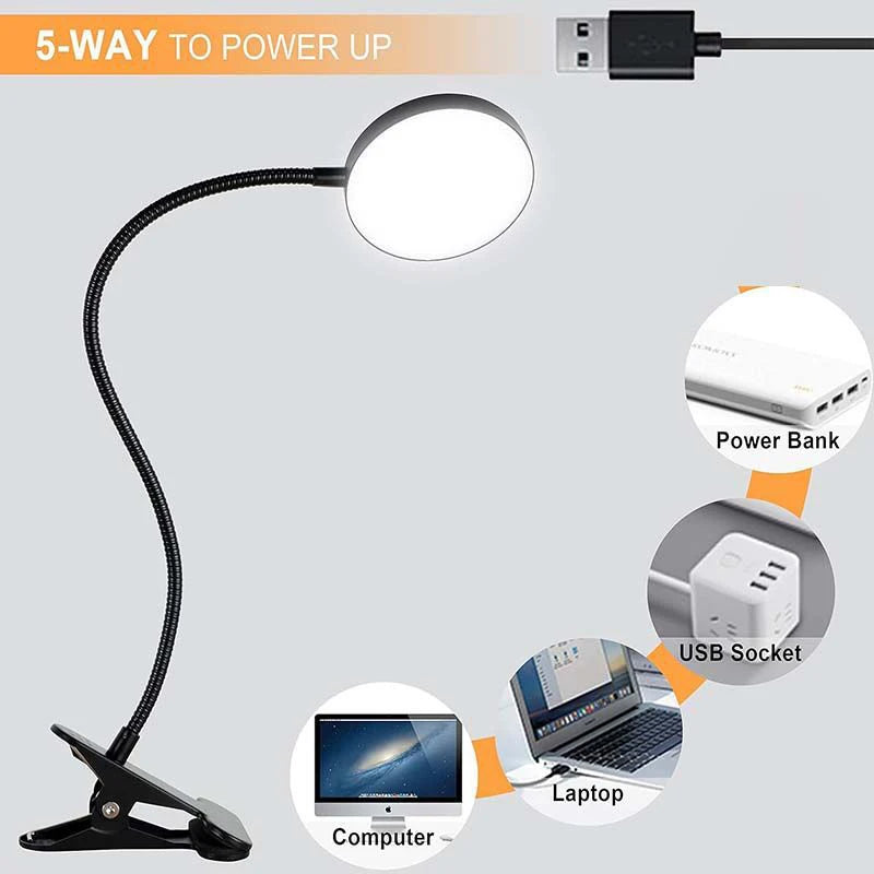 lampe pince flexible led usb rechargeable 360 rotation noir blanc moderne