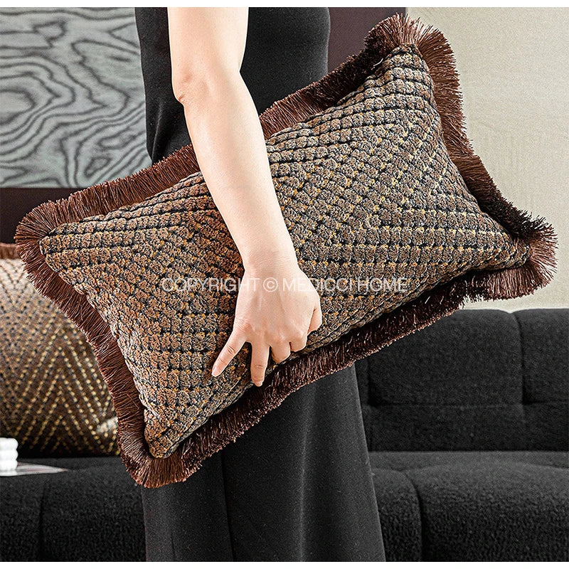 taies d'oreiller géométriques polyester beige marron classique respectueux environnement opaques maison