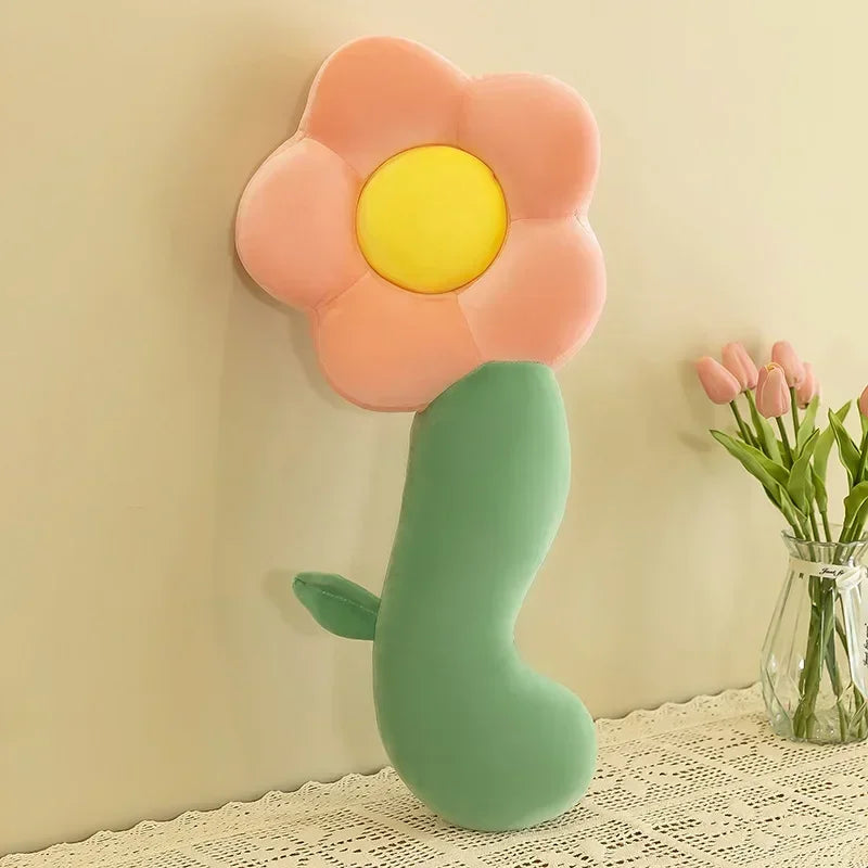 coussin fleur plush orange jaune vert rose blanc moderne long doux décoration salon chambre