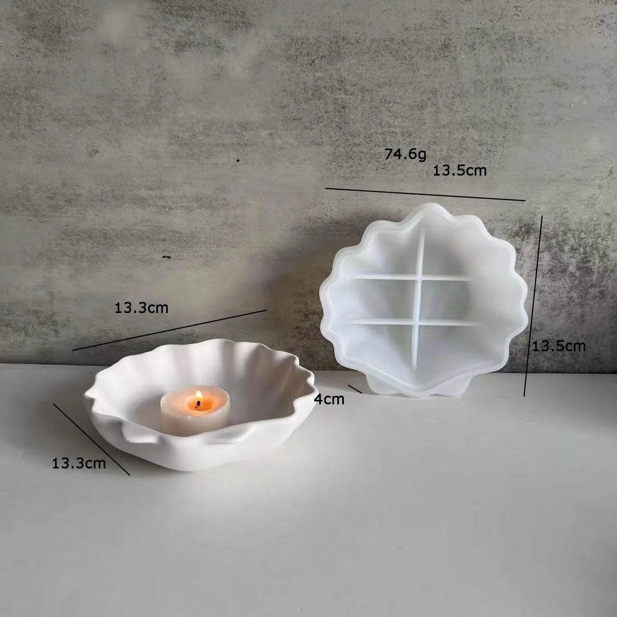 assiettes decoratives coquillage blanc nervures silicone plateaux compartiments bougie naturellements
