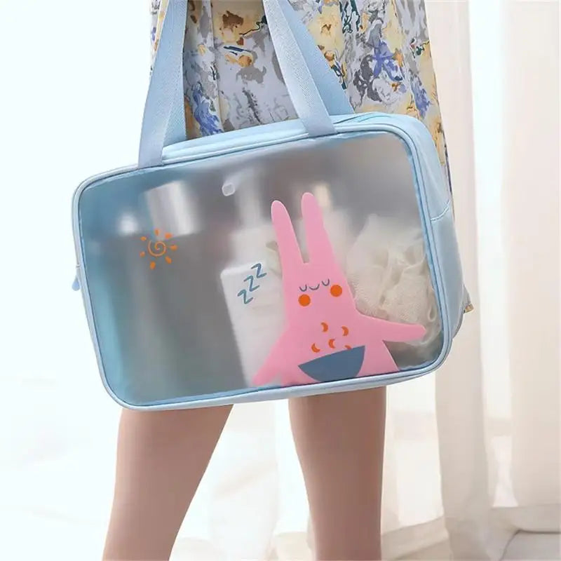 sac toilette transparent rose bleu clair dessins animés moderne enfantin poignée souple flacon lotion