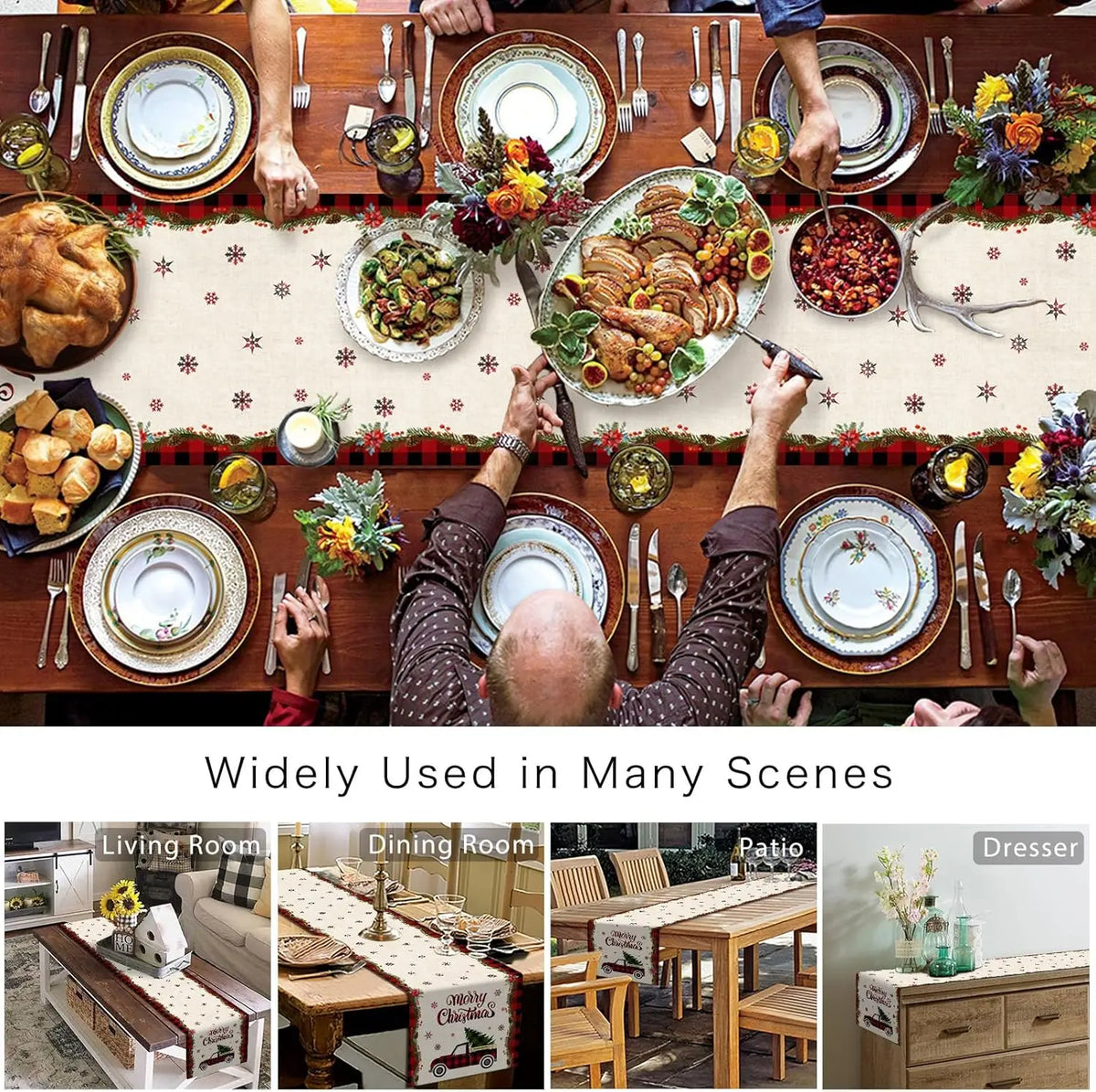 La décoration de table festive avec des assiettes et des couverts autour d'un magnifique plat principal et de délicieux plats d'accompagnement, ainsi que la mise en scène de différentes pièces d'un intérieur chaleureux, sont largement utilisées dans de nombreuses scènes.