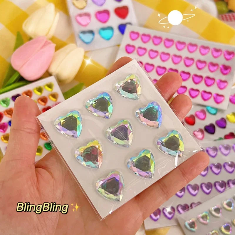 sticker 3d cœur transparent brillant moderne décoratif adhésif scrapbooking étudiant fournitures art