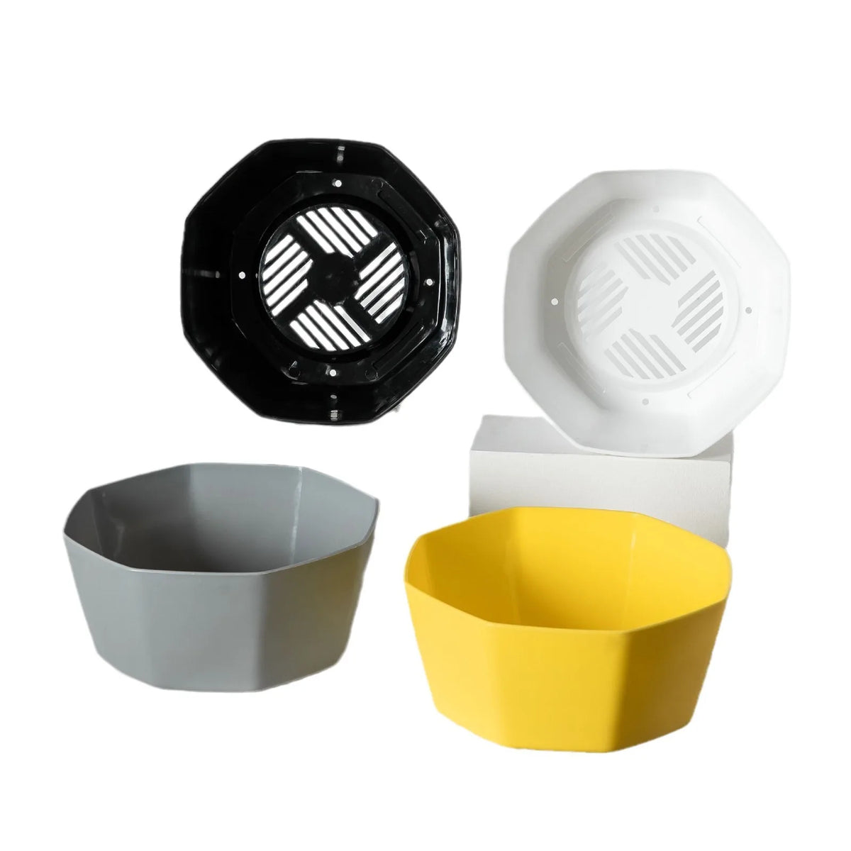 cache pot moderne plastique blanc gris noir jaune hexagonal plante intérieure drainage set pièces
