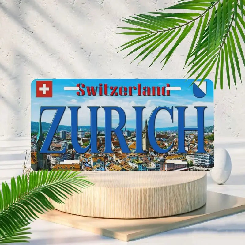 décoration murale plaque zürich drapeau suisse bleu blanc rouge moderne 15x30cm