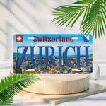 décoration murale plaque zürich drapeau suisse bleu blanc rouge moderne 15x30cm