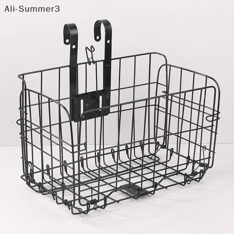 panier vélo pliable noir argenté structure treillis minimaliste utilitaire fixations métalliques avant arrière