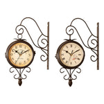 horloge murale double face horaire arabe métal marron rétro vintage decoration mur silencieuse industriel