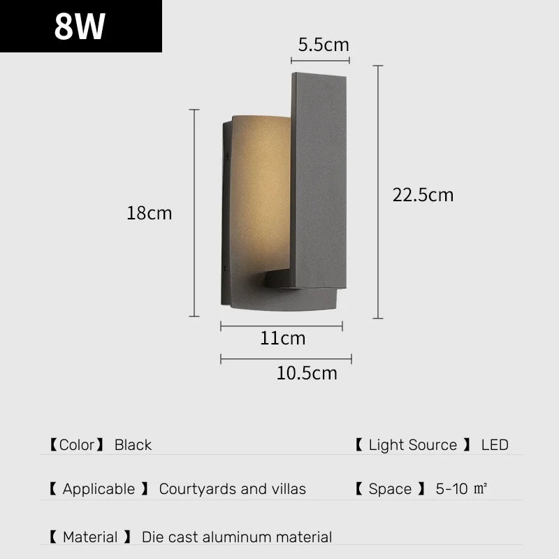 lampe murale extérieure led noir minimaliste moderne autonome hydrofuge 85 265v