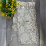 tissu brodé fleurs gris rose vert violet blanc tissu polyester opacité
