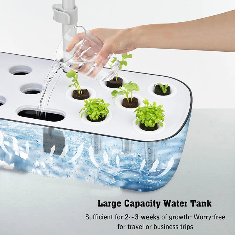 Jardinière hydroponique intelligente violette avec lampe LED en fonctionnement