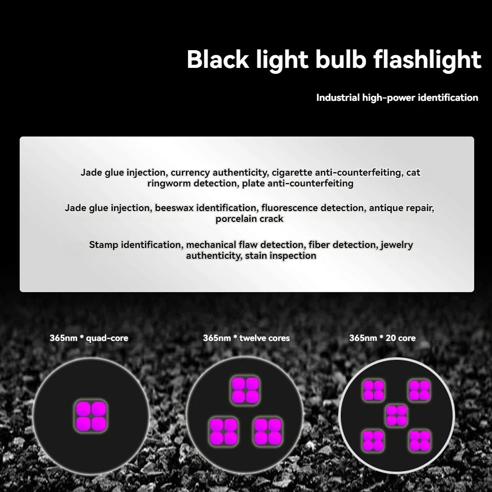 lampe torchon uv led rechargeable anti choc autodéfense affichage lcd texture anti glisse noire