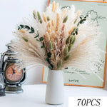 bouquet fleurs séchées naturel plumes feuilles vert bleu turquoise vase blanc décoration maison anniversaire