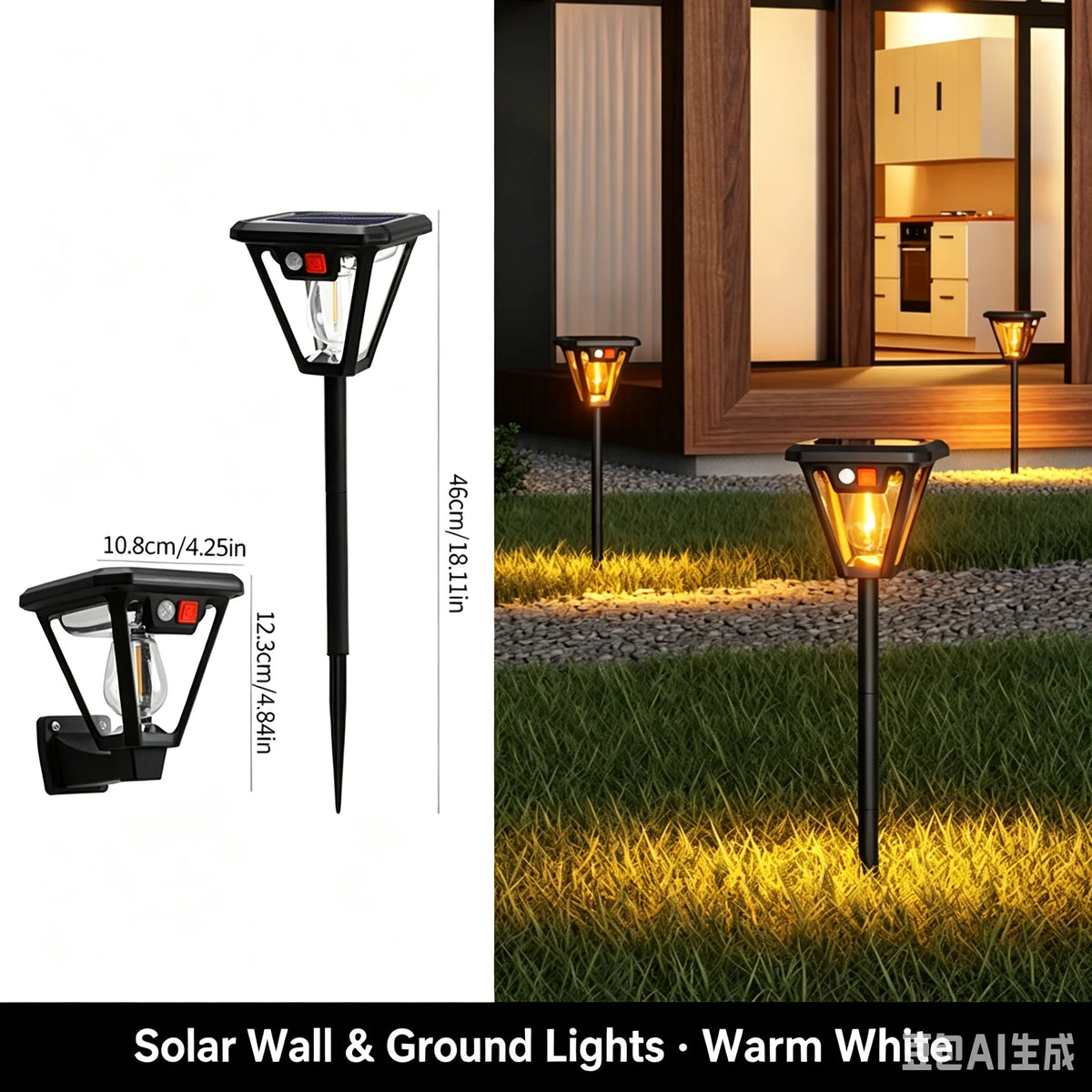 lampes solaires détecteur mouvement extérieures étanches sol mur vintage métal ampoule transparente