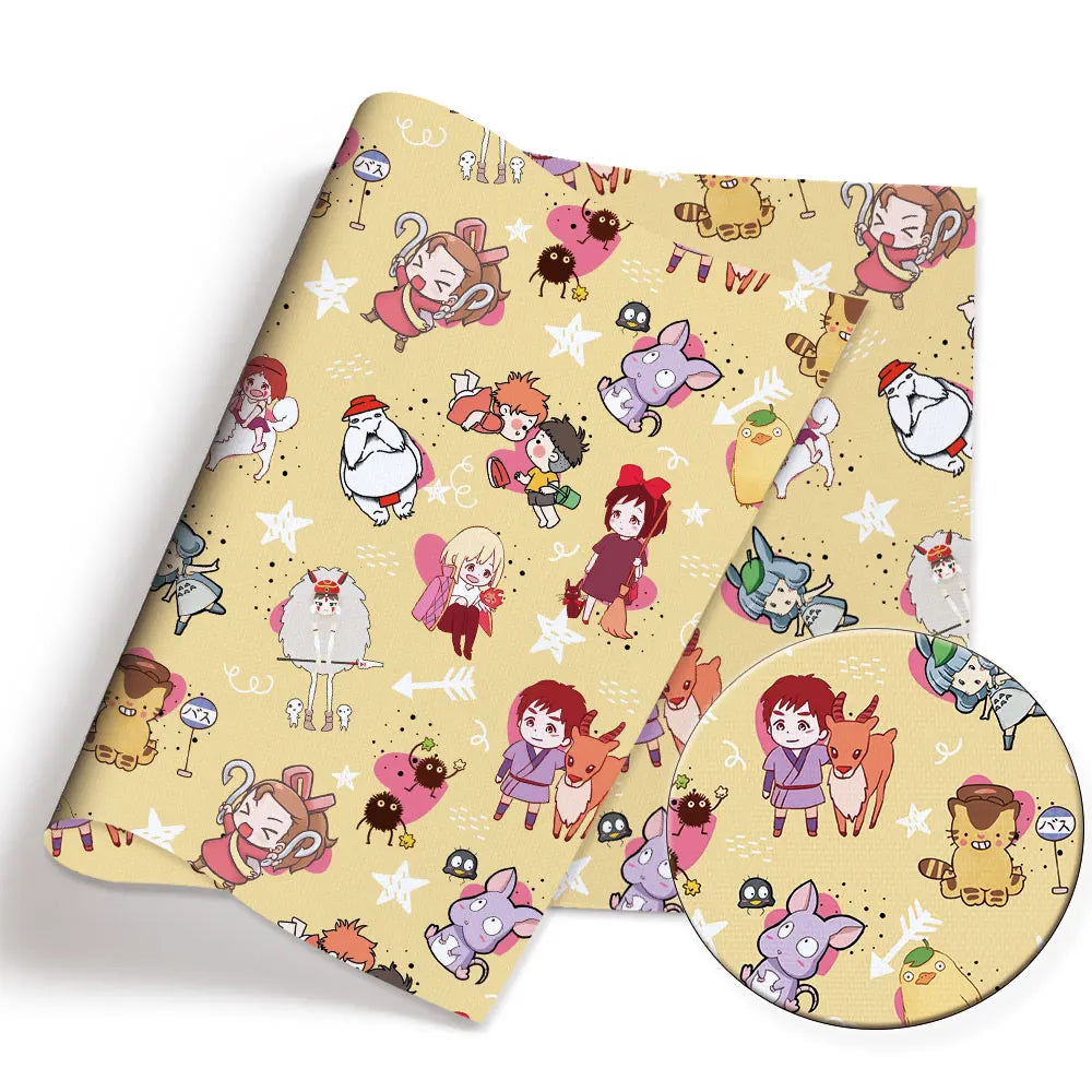 serviettes animées personnages floraux étoiles polyester coton beige noir blanc rose vert