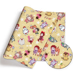 serviettes animées personnages floraux étoiles polyester coton beige noir blanc rose vert