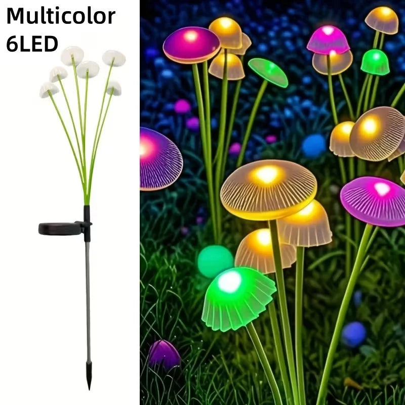 lumière solaire champignon multicolore semi transparent moderne patio jardin led piquet fixéextérieur ambiance