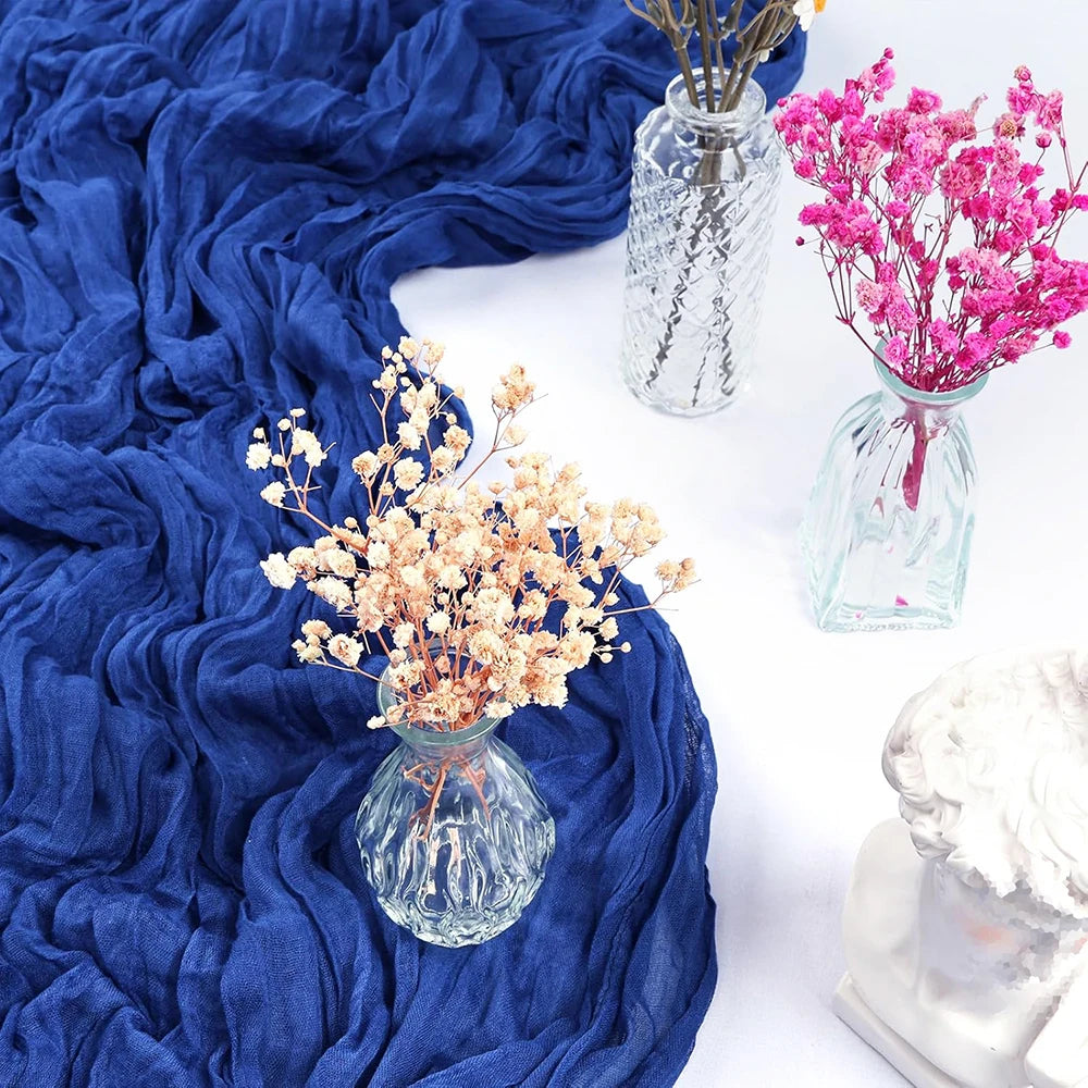 ruban plissé bleu royal décoration table fête mariage anniversaire bohème rustique maison polyester