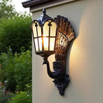 lampe murale classique vintage noir plumes dorées opacité mat extérieur éclairage maison ip65 led