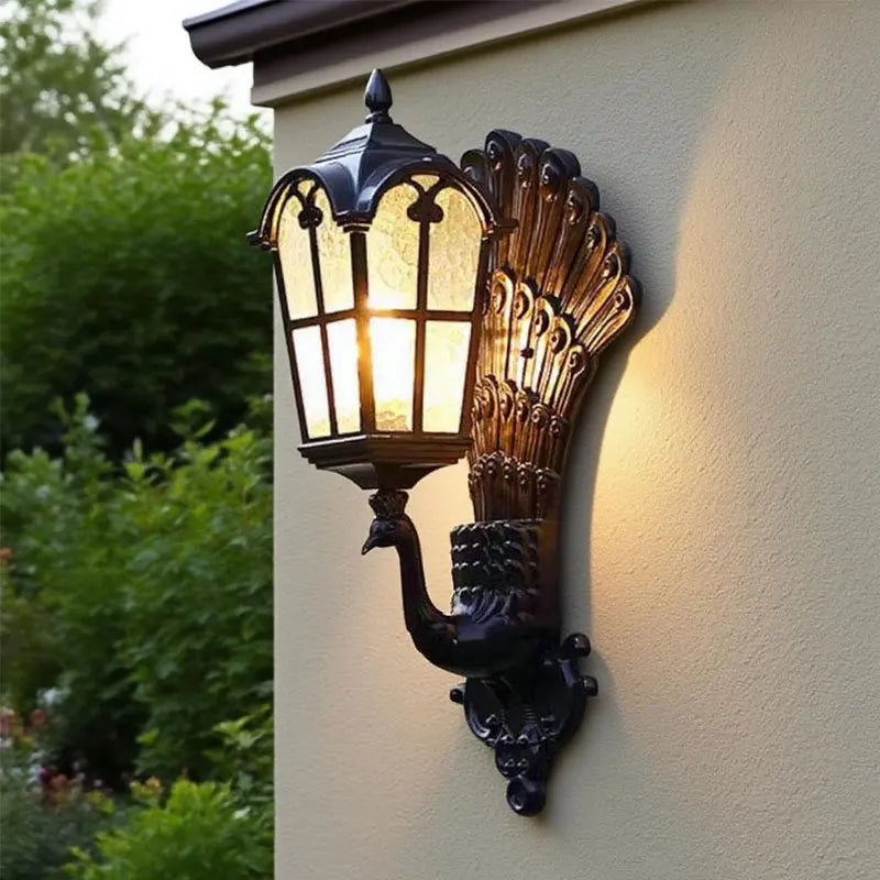 lampe murale classique vintage noir plumes dorées opacité mat extérieur éclairage maison ip65 led