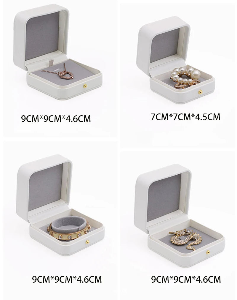 boîtes bijoux cuir blanc classique boutons dorés coffret cadeau emballage bijoux opacité matériauintérieur autres