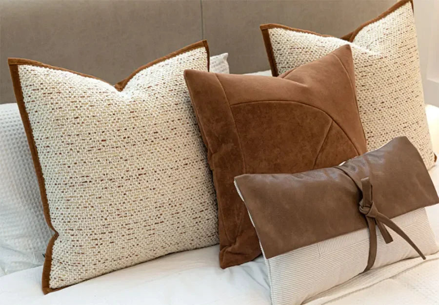 housse coussin polyester géométrique beige marron contemporain décoratif salon chambre voiture