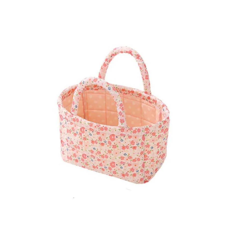 sac rangement tissu floral rose blanc pliable poignées multiple utilisations decorative champetre nordique