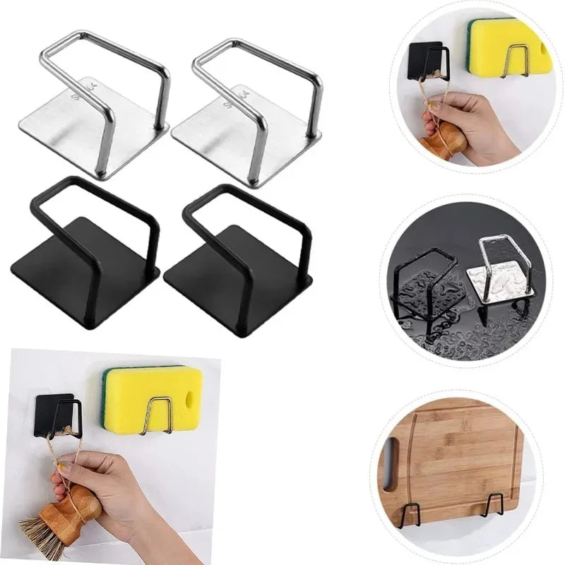 support mural réutilisable acier inoxydable adhésif moderne éponge brosse planche découpe minimaliste cuisine argenté