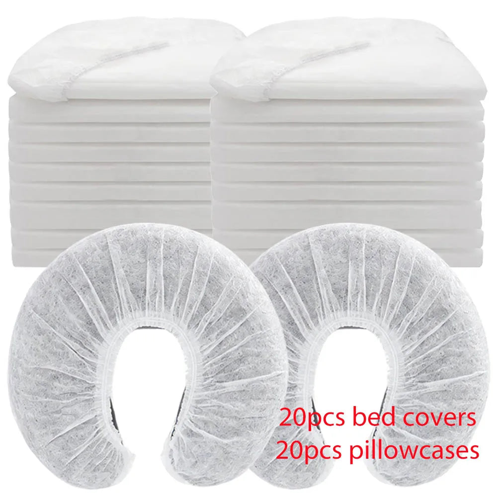 draps jetables massage blancs adhésifs couvre lits tête spa relaxation moderne pack 20pcs