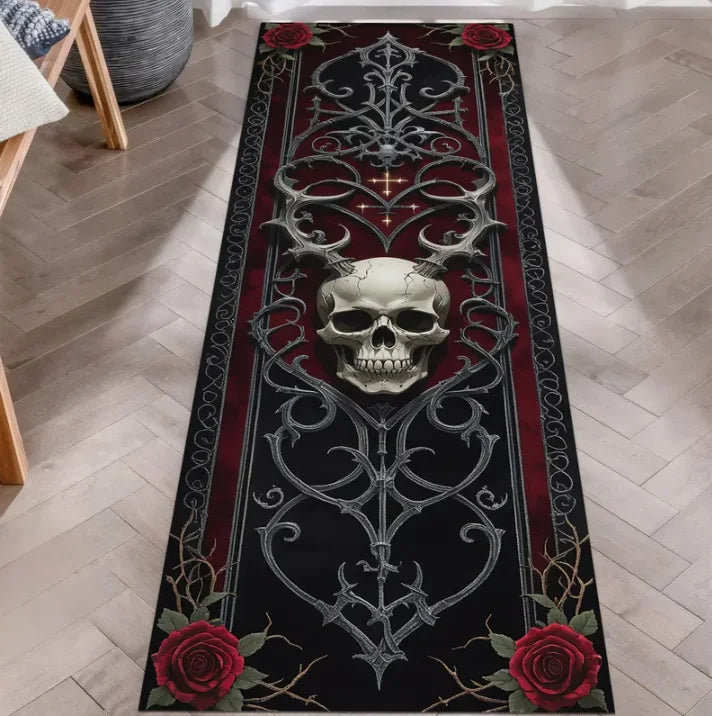 tapis gothique crâne roses moderne polypropylène polyester antidérapant salon chambre extérieur