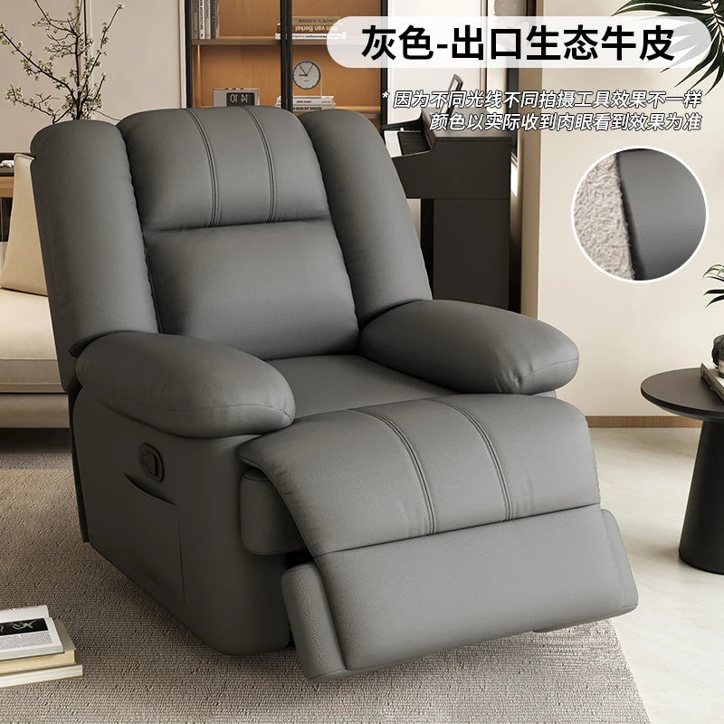 fauteuil relax contemporain cuir gris bois simple moderne poignées bouton commande