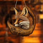 décoration murale renard bois marron orange rustique artistique chambre salon 23cm 25cm suspension cordon