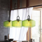 lampe suspendue verre cannelé ambre verte rose moderne minimaliste filament apparent