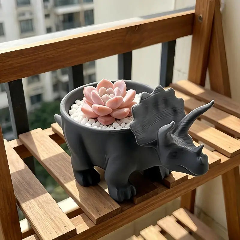 cache pot forme dinosaure gris sculpté relief créatif plante opacité décoration multifonctionnelle
