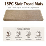 tapis d'escalier moderne antidérapant 15 pièces adhésif beige clair texture tissée polyester