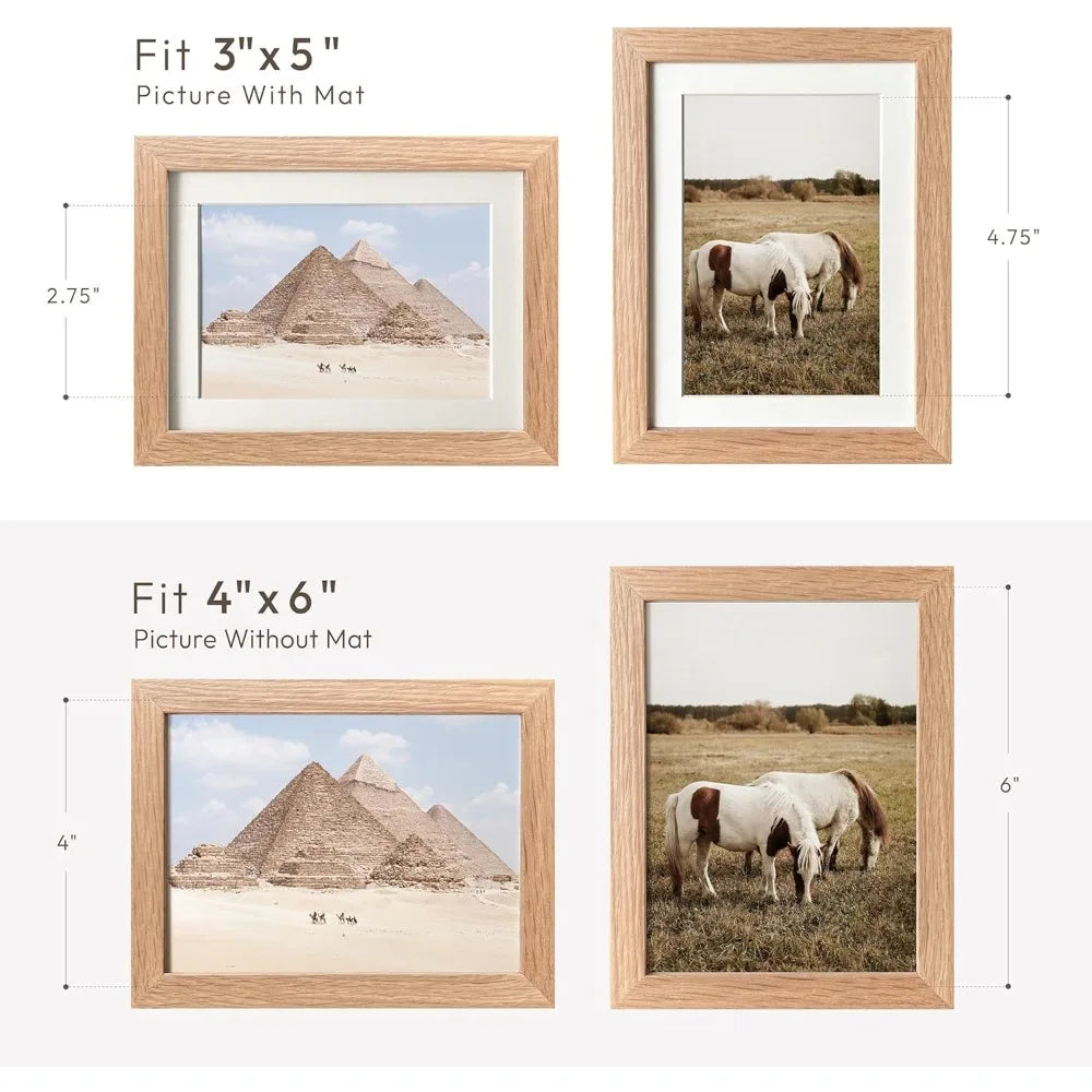 cadre photo bois chêne naturel plexiglas transparent beige clair rustique amovible 3x5 4x6 pouces