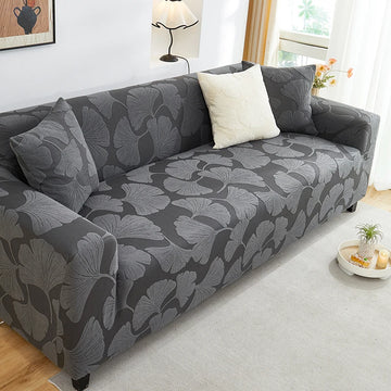 housse canapé moderne motif feuille gingko jacquard élastique protection salon gris vert