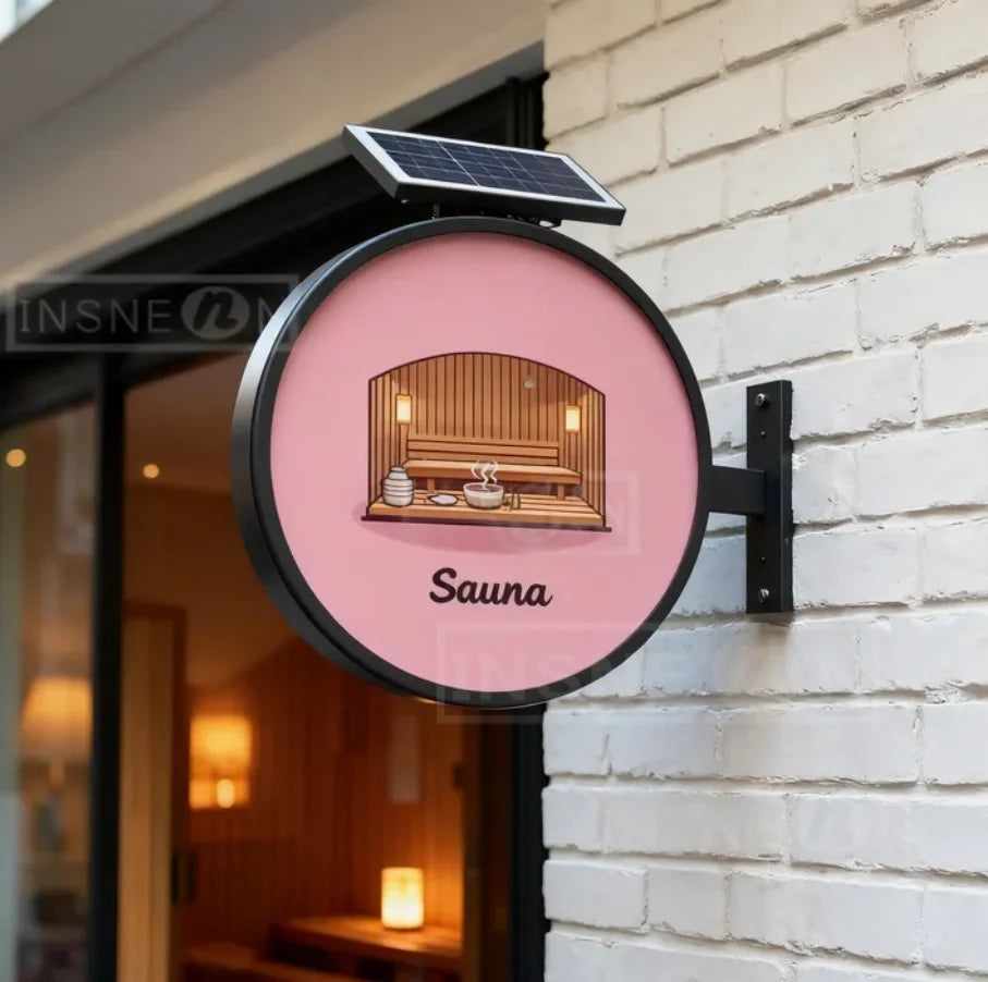 panneau lumineux publicitaire double face led logo personnalisé moderne blanc noir rose marron