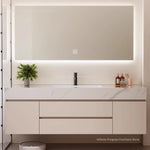 meuble salle bain blanc marbre moderne étagères miroir lumineux accessoires fixations murales
