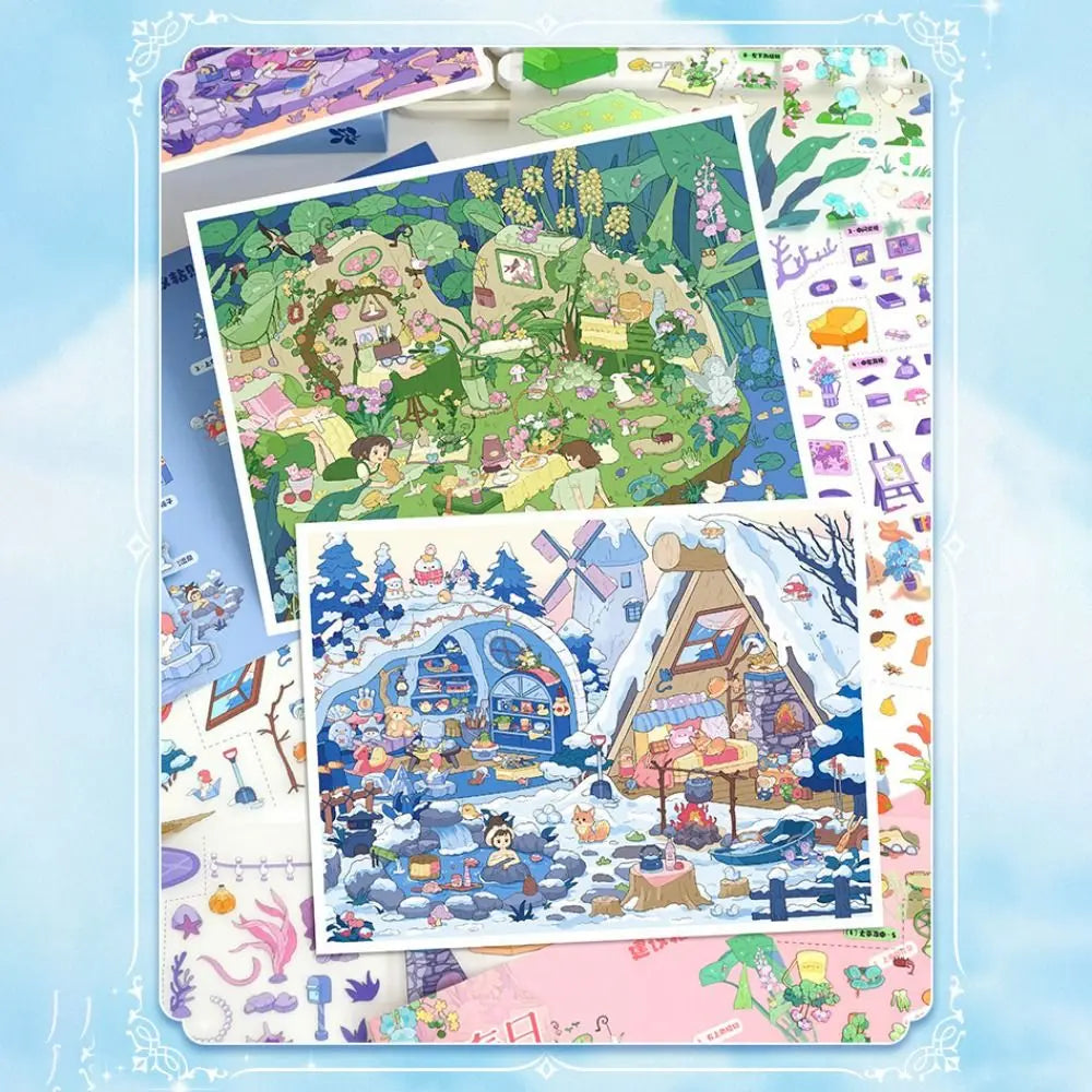 autocollants 3d diy scènes saisonnières printemps été automne hiver illustrées cartes scènes stickers