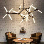 lampe suspendue moderne tube verre noir blanc doré structure géométrique scandinave suspension câble led